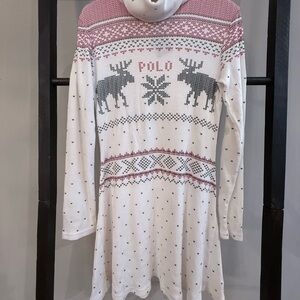 Polo by Ralph Lauren Fair Isle Print White and Red Girls Dress